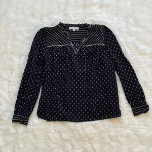 Loft Long Sleeve Ruffle Cuff Tie Neck Blouse Size Medium